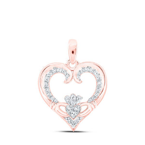 Diamond Heart & Love Symbol Pendant | 10kt Rose Gold Womens Round Diamond Claddagh Heart Pendant 1/6 Cttw | Splendid Jewellery GND