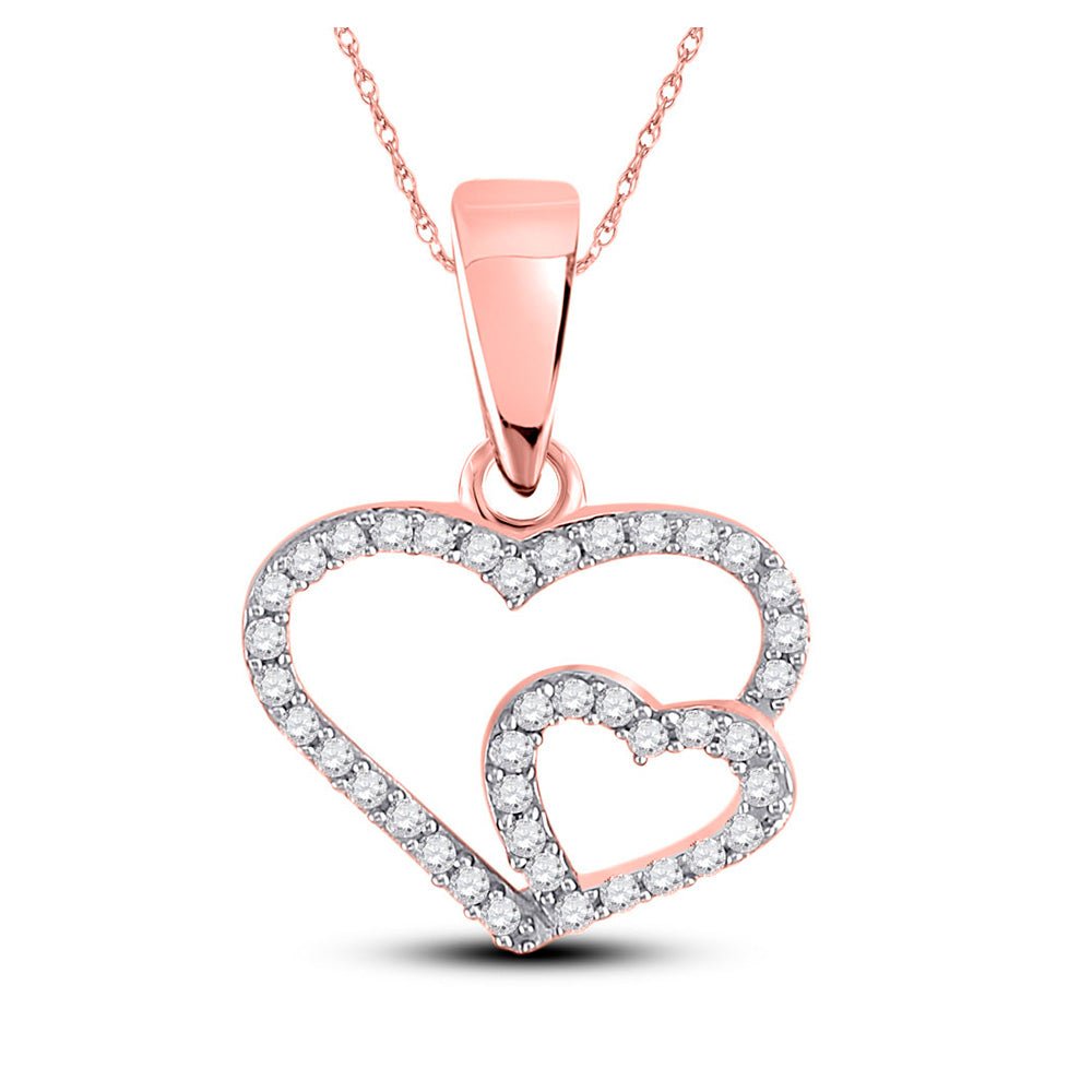 Diamond Heart & Love Symbol Pendant | 10kt Rose Gold Womens Round Diamond Double Heart Pendant 1/10 Cttw | Splendid Jewellery GND
