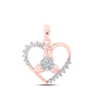 Diamond Heart & Love Symbol Pendant | 10kt Rose Gold Womens Round Diamond Flower Heart Pendant 1/4 Cttw | Splendid Jewellery GND