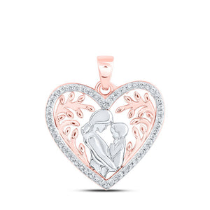 Diamond Heart & Love Symbol Pendant | 10kt Rose Gold Womens Round Diamond Mom Child Heart Pendant 1/10 Cttw | Splendid Jewellery GND