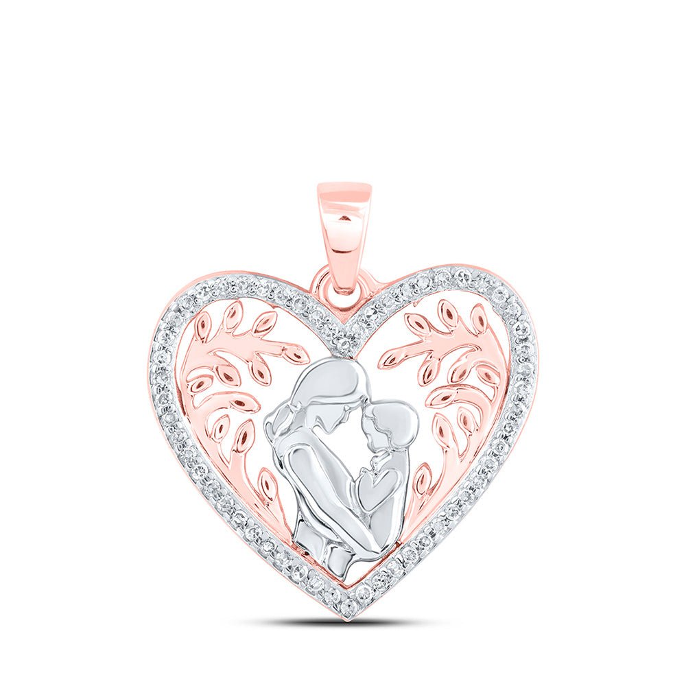 Diamond Heart & Love Symbol Pendant | 10kt Rose Gold Womens Round Diamond Mom Child Heart Pendant 1/10 Cttw | Splendid Jewellery GND
