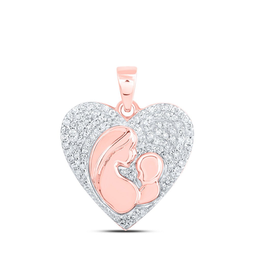 Diamond Heart & Love Symbol Pendant | 10kt Rose Gold Womens Round Diamond Mom Child Heart Pendant 1/5 Cttw | Splendid Jewellery GND