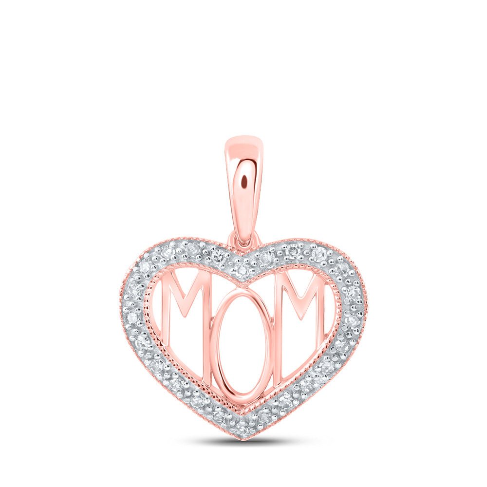 Diamond Heart & Love Symbol Pendant | 10kt Rose Gold Womens Round Diamond Mom Heart Pendant 1/8 Cttw | Splendid Jewellery GND