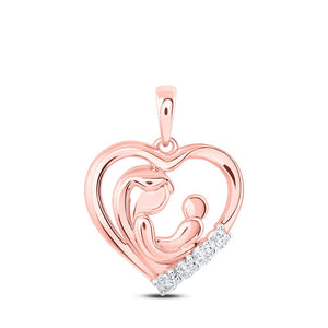 Diamond Heart & Love Symbol Pendant | 10kt Rose Gold Womens Round Diamond Mother Child Heart Pendant 1/5 Cttw | Splendid Jewellery GND