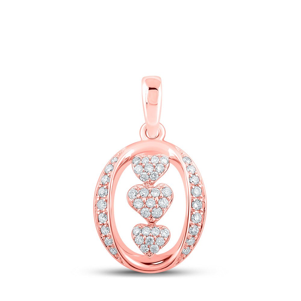 Diamond Heart & Love Symbol Pendant | 10kt Rose Gold Womens Round Diamond Triple Heart Pendant 1/4 Cttw | Splendid Jewellery GND