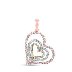 Diamond Heart & Love Symbol Pendant | 10kt Tri-Tone Gold Womens Round Diamond Nested Heart Pendant 1/2 Cttw | Splendid Jewellery GND