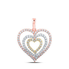 Tri-Tone Gold Diamond Nested Heart Pendant: A Mesmerizing Symbol of Love and Elegance - Alternate view 1 from Splendid Jewellery