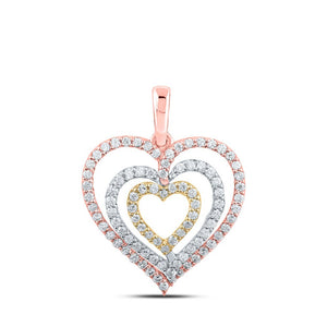 Diamond Heart & Love Symbol Pendant | 10kt Tri-Tone Gold Womens Round Diamond Nested Heart Pendant 1/2 Cttw | Splendid Jewellery GND
