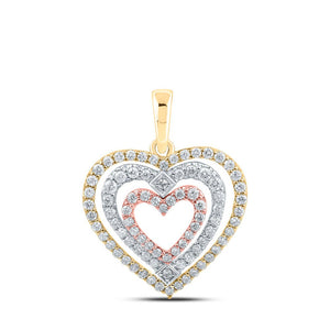 Diamond Heart & Love Symbol Pendant | 10kt Tri-Tone Gold Womens Round Diamond Nested Heart Pendant 1/2 Cttw | Splendid Jewellery GND