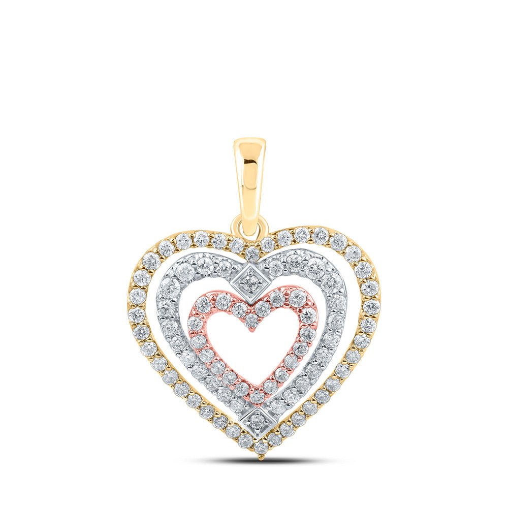 Diamond Heart & Love Symbol Pendant | 10kt Tri-Tone Gold Womens Round Diamond Nested Heart Pendant 1/2 Cttw | Splendid Jewellery GND