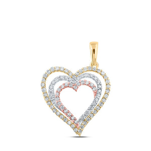 Diamond Heart & Love Symbol Pendant | 10kt Tri-Tone Gold Womens Round Diamond Nested Heart Pendant 1/2 Cttw | Splendid Jewellery GND