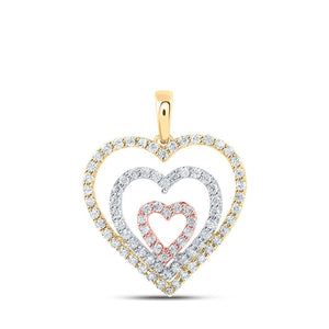 Diamond Heart & Love Symbol Pendant | 10kt Tri-Tone Gold Womens Round Diamond Triple Nested Heart Pendant 1/2 Cttw | Splendid Jewellery GND