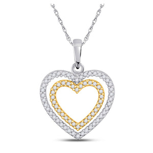 Diamond Heart & Love Symbol Pendant | 10kt Two-tone Gold Womens Round Diamond Double Heart Pendant 1/4 Cttw | Splendid Jewellery GND