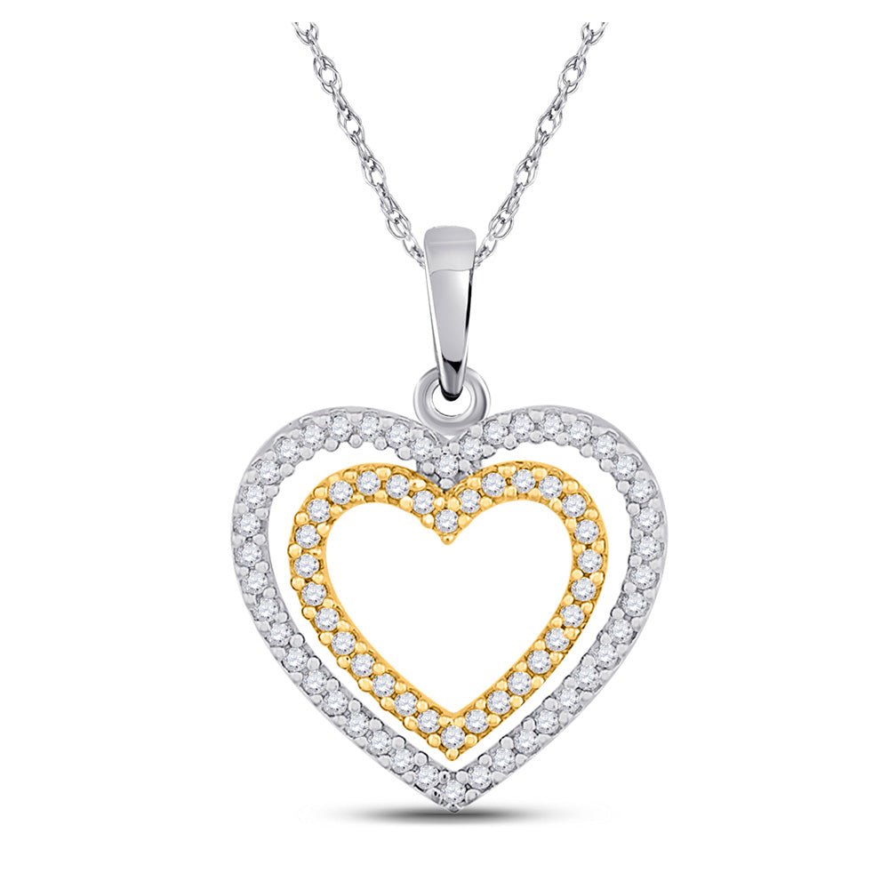 Diamond Heart & Love Symbol Pendant | 10kt Two-tone Gold Womens Round Diamond Double Heart Pendant 1/4 Cttw | Splendid Jewellery GND