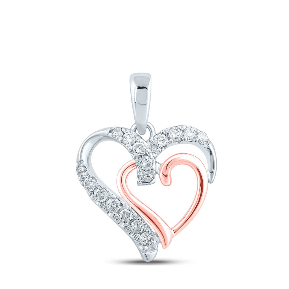 Diamond Heart & Love Symbol Pendant | 10kt Two-tone Gold Womens Round Diamond Heart Pendant 1/4 Cttw | Splendid Jewellery GND