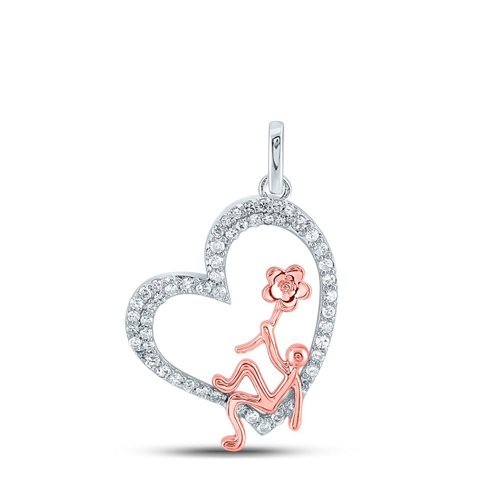 Diamond Heart & Love Symbol Pendant | 10kt Two-tone Gold Womens Round Diamond Heart Pendant 1/5 Cttw | Splendid Jewellery GND