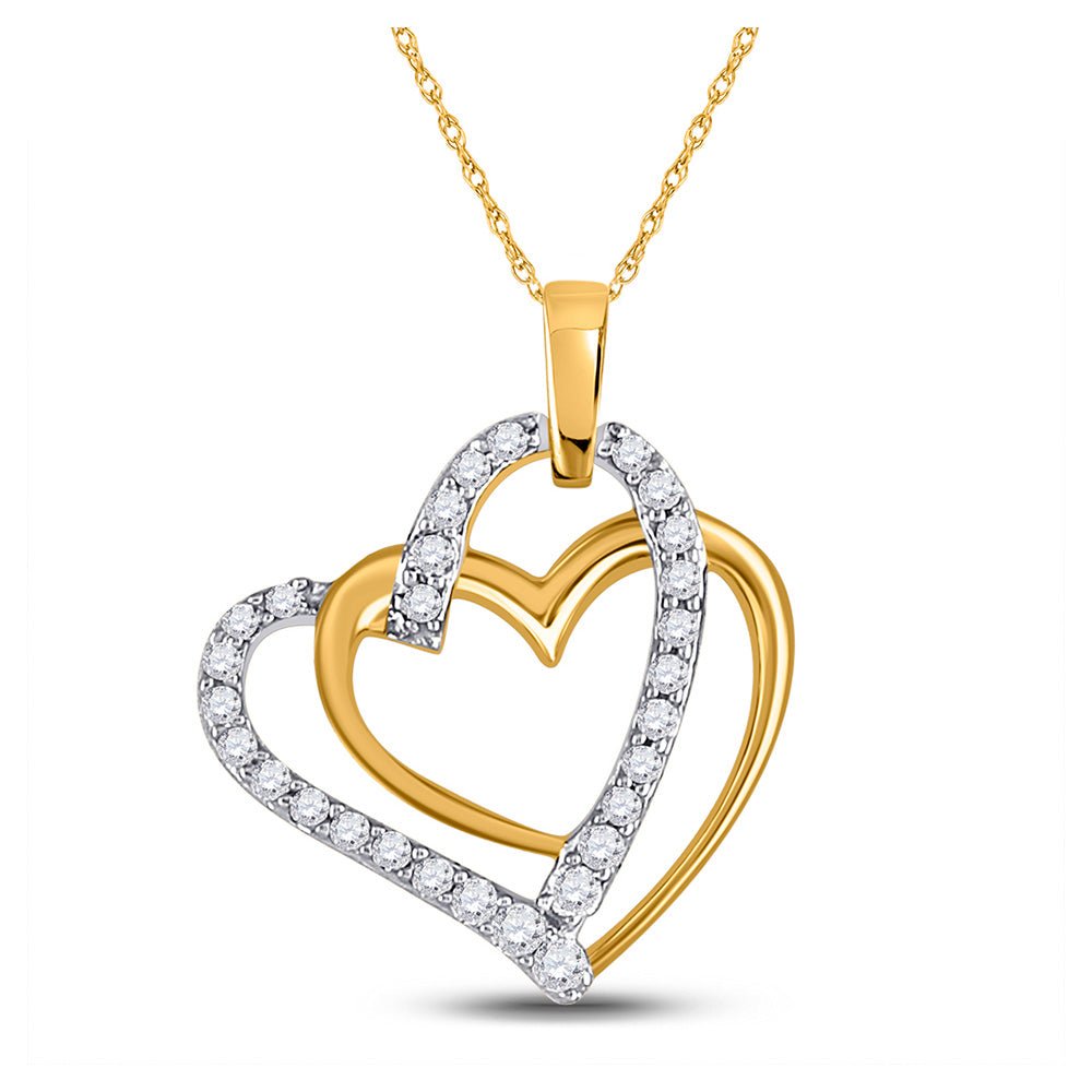 Diamond Heart & Love Symbol Pendant | 10kt Two-tone Gold Womens Round Diamond Linked Heart Pendant 1/8 Cttw | Splendid Jewellery GND