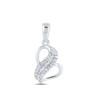 Diamond Heart & Love Symbol Pendant | 10kt White Gold Womens Baguette Diamond Heart Pendant 1/10 Cttw | Splendid Jewellery GND