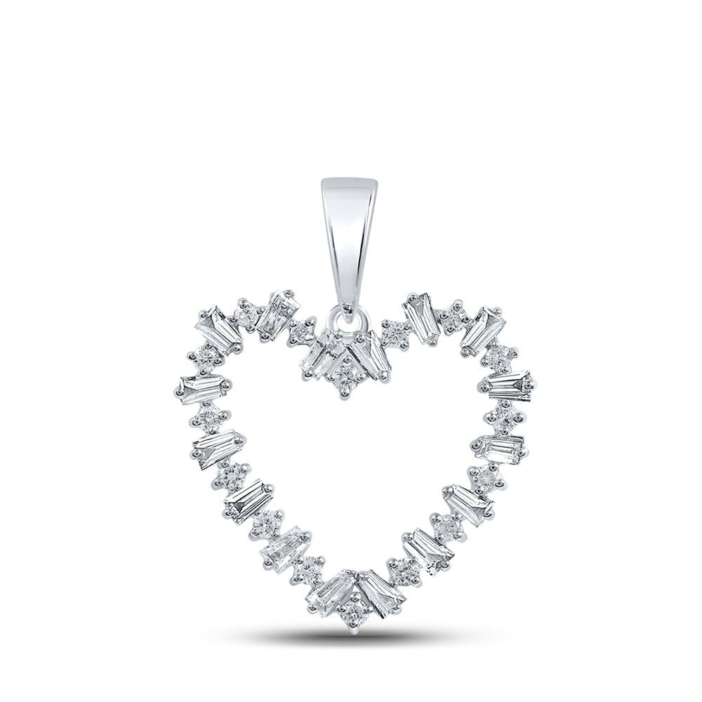 Diamond Heart & Love Symbol Pendant | 10kt White Gold Womens Baguette Diamond Heart Pendant 1/3 Cttw | Splendid Jewellery GND