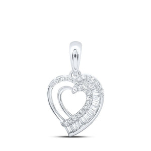 Diamond Heart & Love Symbol Pendant | 10kt White Gold Womens Baguette Diamond Heart Pendant 1/4 Cttw | Splendid Jewellery GND