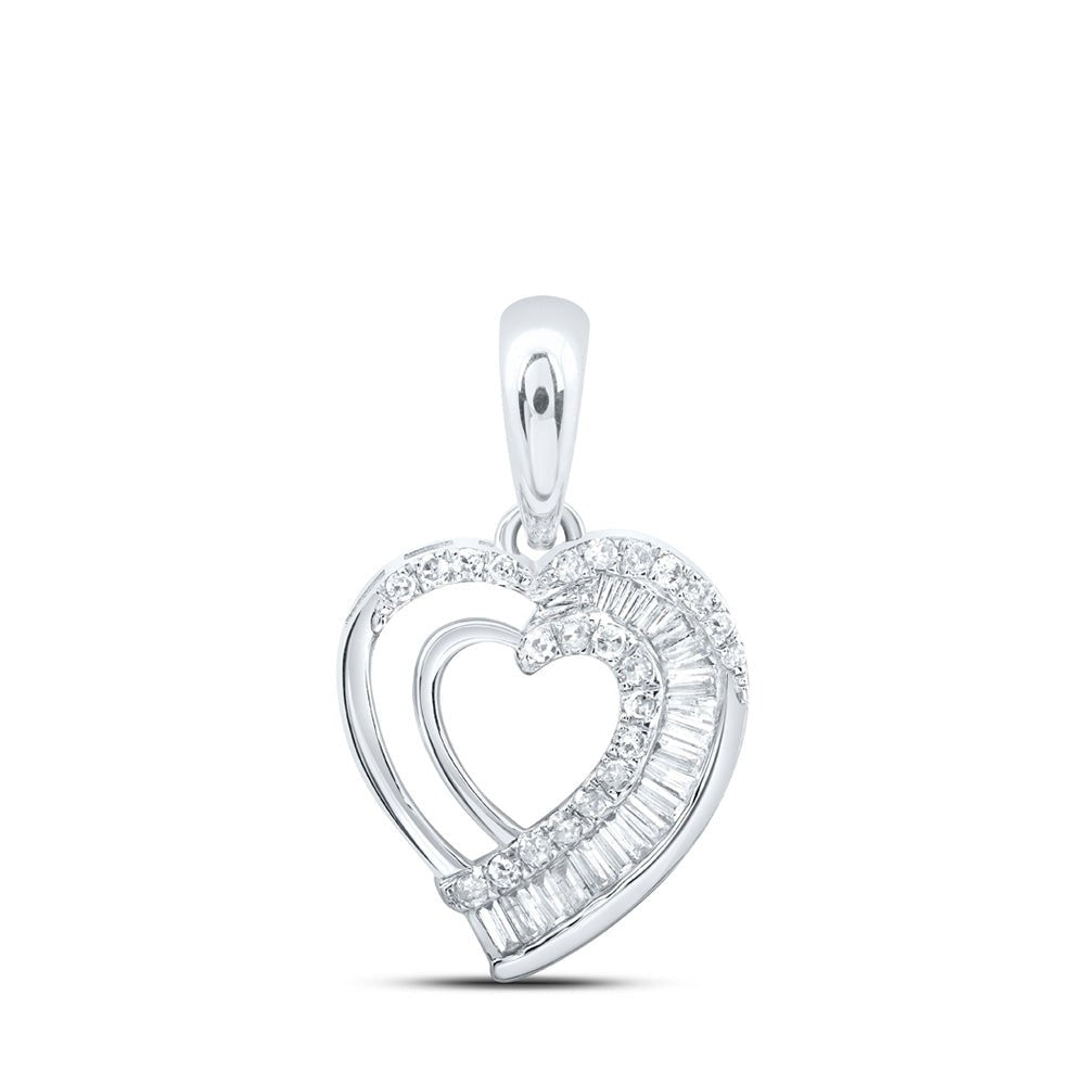 Diamond Heart & Love Symbol Pendant | 10kt White Gold Womens Baguette Diamond Heart Pendant 1/4 Cttw | Splendid Jewellery GND