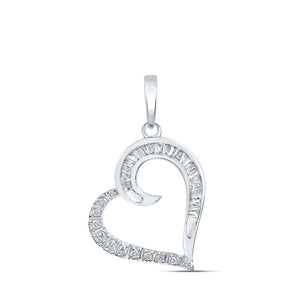 Diamond Heart & Love Symbol Pendant | 10kt White Gold Womens Baguette Diamond Heart Pendant 1/6 Cttw | Splendid Jewellery GND