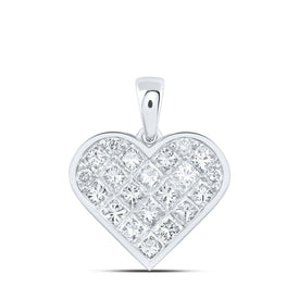 Enchanting Princess-Cut Diamond Heart Pendant Top view from the 10Kt White Gold Womens Princess Diamond Heart Pendant 1 7 8 Cttwpin219204 collection by Splendid Jewellery