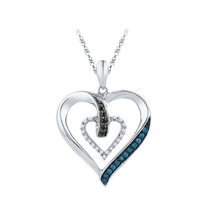 Diamond Heart & Love Symbol Pendant | 10kt White Gold Womens Round Black Blue Color Enhanced Diamond Heart Pendant 1/6 Cttw | Splendid Jewellery GND