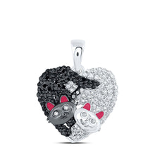 Load image into Gallery viewer, Captivating Cat Love Pendant | 10kt White Gold Womens Round Black Diamond Heart Necklace 1/2 Cttw | Splendid Jewellery Top view from the 10Kt White Gold Womens Round Black Color Enhanced Diamond Cat Heart Pendant 1 2 Cttwpin213101 collection by Splendid Jewellery