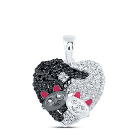 Captivating Cat Love Pendant | 10kt White Gold Womens Round Black Diamond Heart Necklace 1/2 Cttw | Splendid Jewellery Top view from the 10Kt White Gold Womens Round Black Color Enhanced Diamond Cat Heart Pendant 1 2 Cttwpin213101 collection by Splendid Jewellery