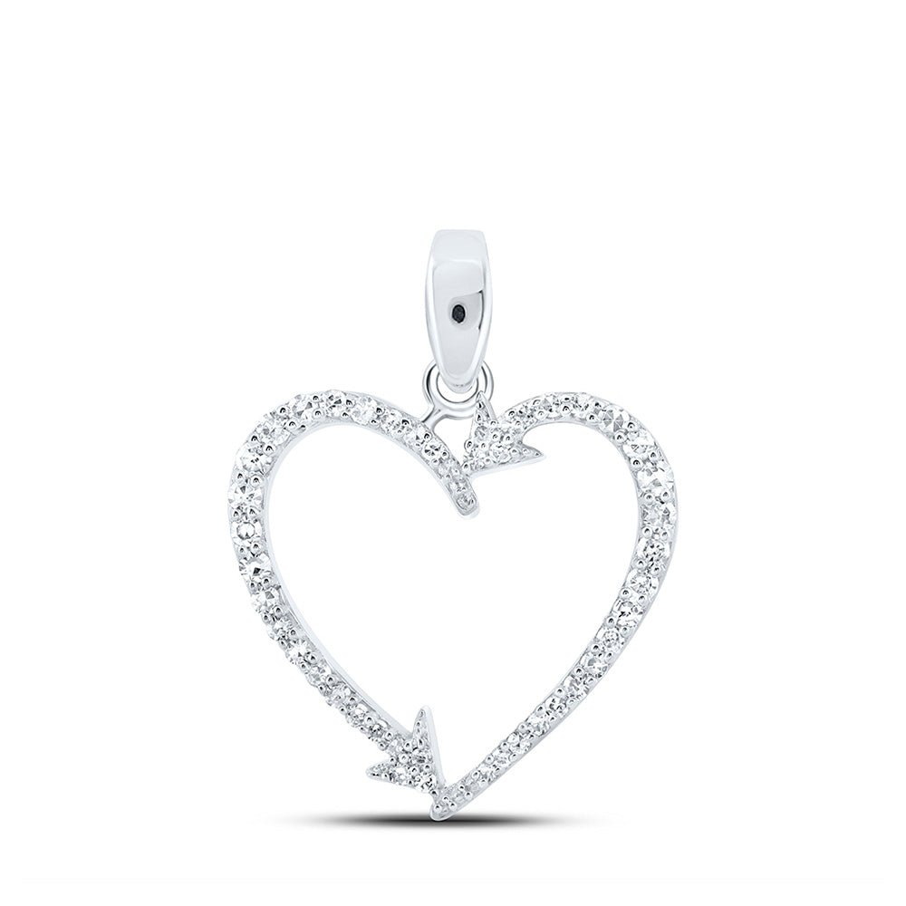 Diamond Heart & Love Symbol Pendant | 10kt White Gold Womens Round Diamond Arrow Heart Pendant 1/5 Cttw | Splendid Jewellery GND