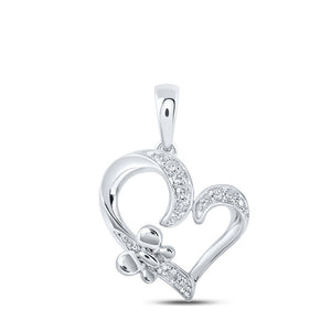 Diamond Heart & Love Symbol Pendant | 10kt White Gold Womens Round Diamond Butterfly Heart Pendant 1/10 Cttw | Splendid Jewellery GND