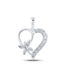 Load image into Gallery viewer, Enchanting Diamond Butterfly Heart Pendant in 10kt White Gold Top view from the 10Kt White Gold Womens Round Diamond Butterfly Heart Pendant 1 4 Cttwpin212008 collection by Splendid Jewellery