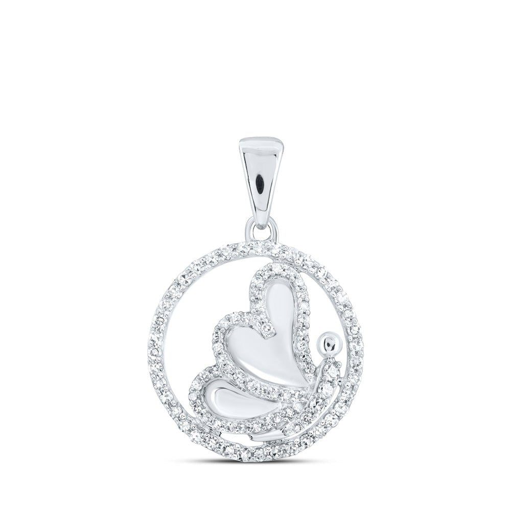 Diamond Heart & Love Symbol Pendant | 10kt White Gold Womens Round Diamond Butterfly Heart Pendant 1/4 Cttw | Splendid Jewellery GND