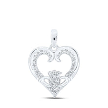Load image into Gallery viewer, Eternal Love Diamond Claddagh Pendant Top view from the 10Kt White Gold Womens Round Diamond Claddagh Heart Pendant 1 6 Cttwpin213311 collection by Splendid Jewellery
