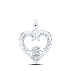 Eternal Love Diamond Claddagh Pendant Top view from the 10Kt White Gold Womens Round Diamond Claddagh Heart Pendant 1 6 Cttwpin213311 collection by Splendid Jewellery