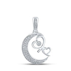 10kt White Gold Diamond Heart & Crescent Moon Pendant Top view from the 10Kt White Gold Womens Round Diamond Crescent Moon Heart Pendant 1 10 Cttwpin280302 collection by Splendid Jewellery
