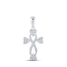 Load image into Gallery viewer, Eternal Love Diamond Heart &amp; Cross Pendant Top view from the 10Kt White Gold Womens Round Diamond Cross Heart Pendant 1 6 Cttwpin210883 collection by Splendid Jewellery