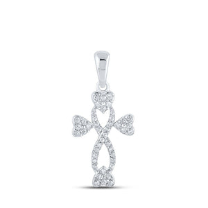 Diamond Heart & Love Symbol Pendant | 10kt White Gold Womens Round Diamond Cross Heart Pendant 1/6 Cttw | Splendid Jewellery GND