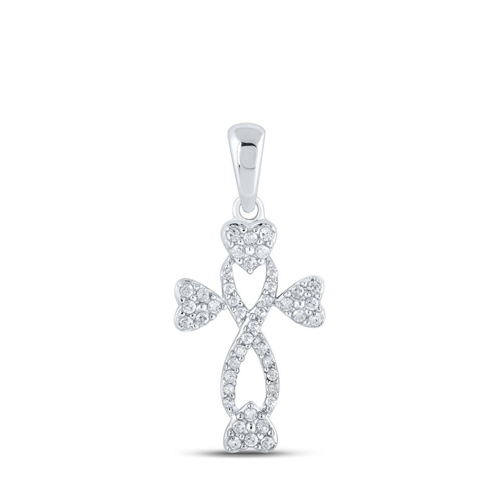 Diamond Heart & Love Symbol Pendant | 10kt White Gold Womens Round Diamond Cross Heart Pendant 1/6 Cttw | Splendid Jewellery GND