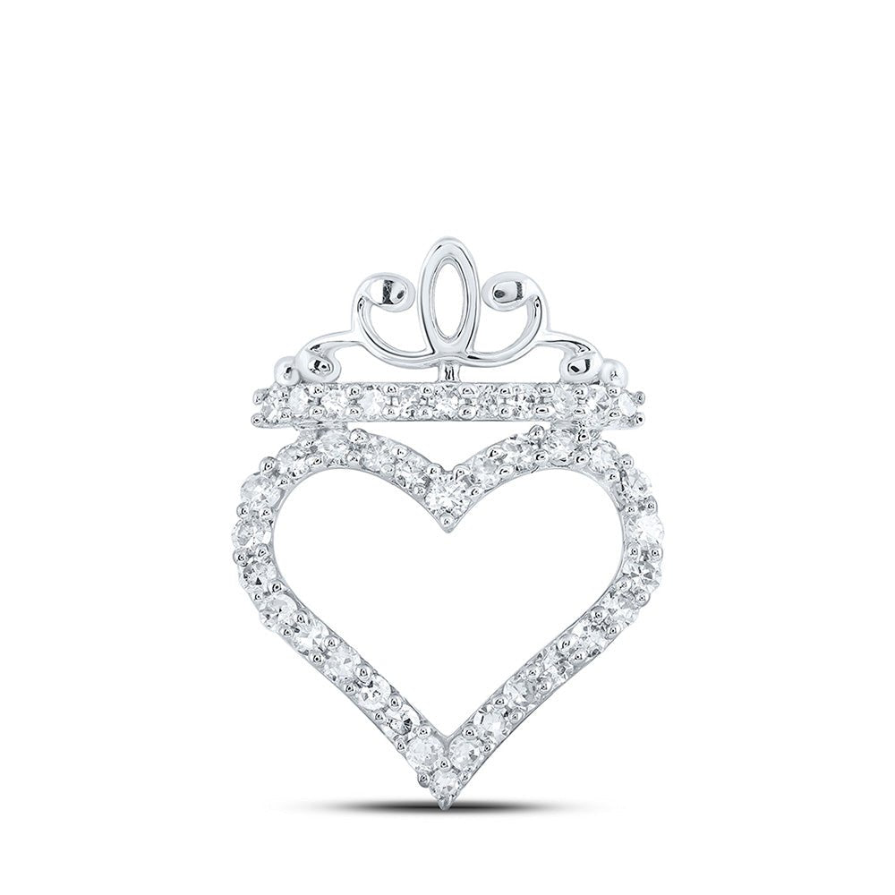 Diamond Heart & Love Symbol Pendant | 10kt White Gold Womens Round Diamond Crown Heart Pendant 1/4 Cttw | Splendid Jewellery GND