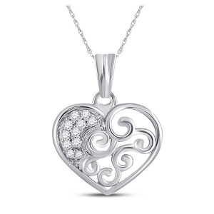 Diamond Heart & Love Symbol Pendant | 10kt White Gold Womens Round Diamond Curl Heart Pendant 1/12 Cttw | Splendid Jewellery GND