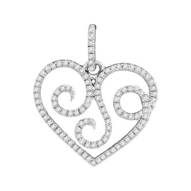 Romantic Diamond Curl Heart Pendant in 10kt White Gold Top view from the 10Kt White Gold Womens Round Diamond Curl Heart Pendant 1 3 Cttwpin205691 collection by Splendid Jewellery