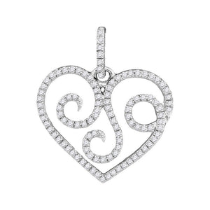 Diamond Heart & Love Symbol Pendant | 10kt White Gold Womens Round Diamond Curl Heart Pendant 1/3 Cttw | Splendid Jewellery GND