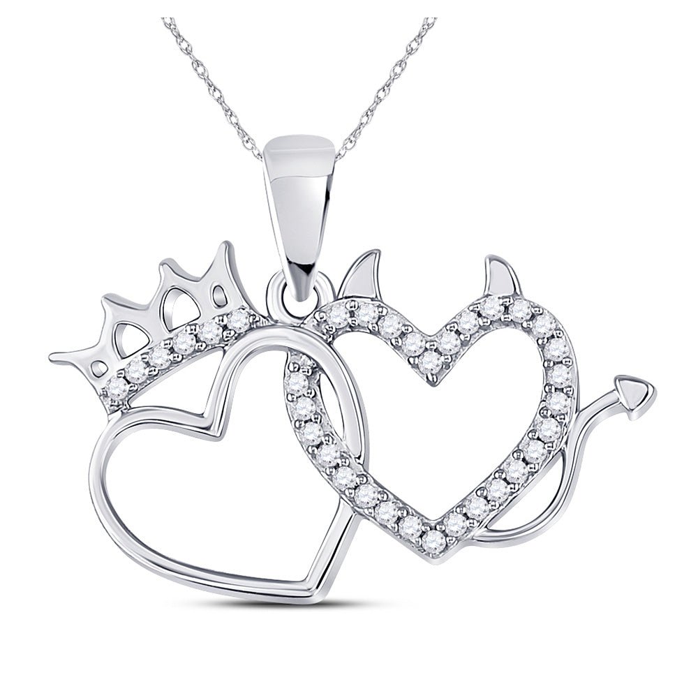 Diamond Heart & Love Symbol Pendant | 10kt White Gold Womens Round Diamond Double Heart Pendant 1/6 Cttw | Splendid Jewellery GND