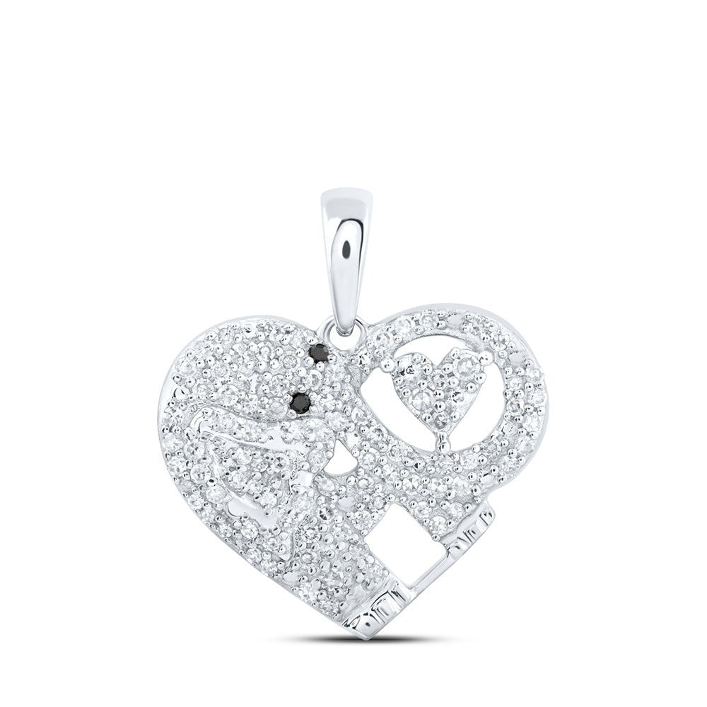 Diamond Heart & Love Symbol Pendant | 10kt White Gold Womens Round Diamond Elephant Heart Pendant 1/3 Cttw | Splendid Jewellery GND