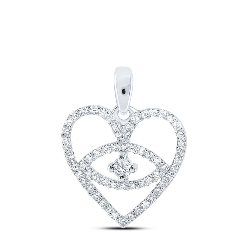 Diamond Heart & Love Symbol Pendant | 10kt White Gold Womens Round Diamond Eye Heart Pendant 1/3 Cttw | Splendid Jewellery GND