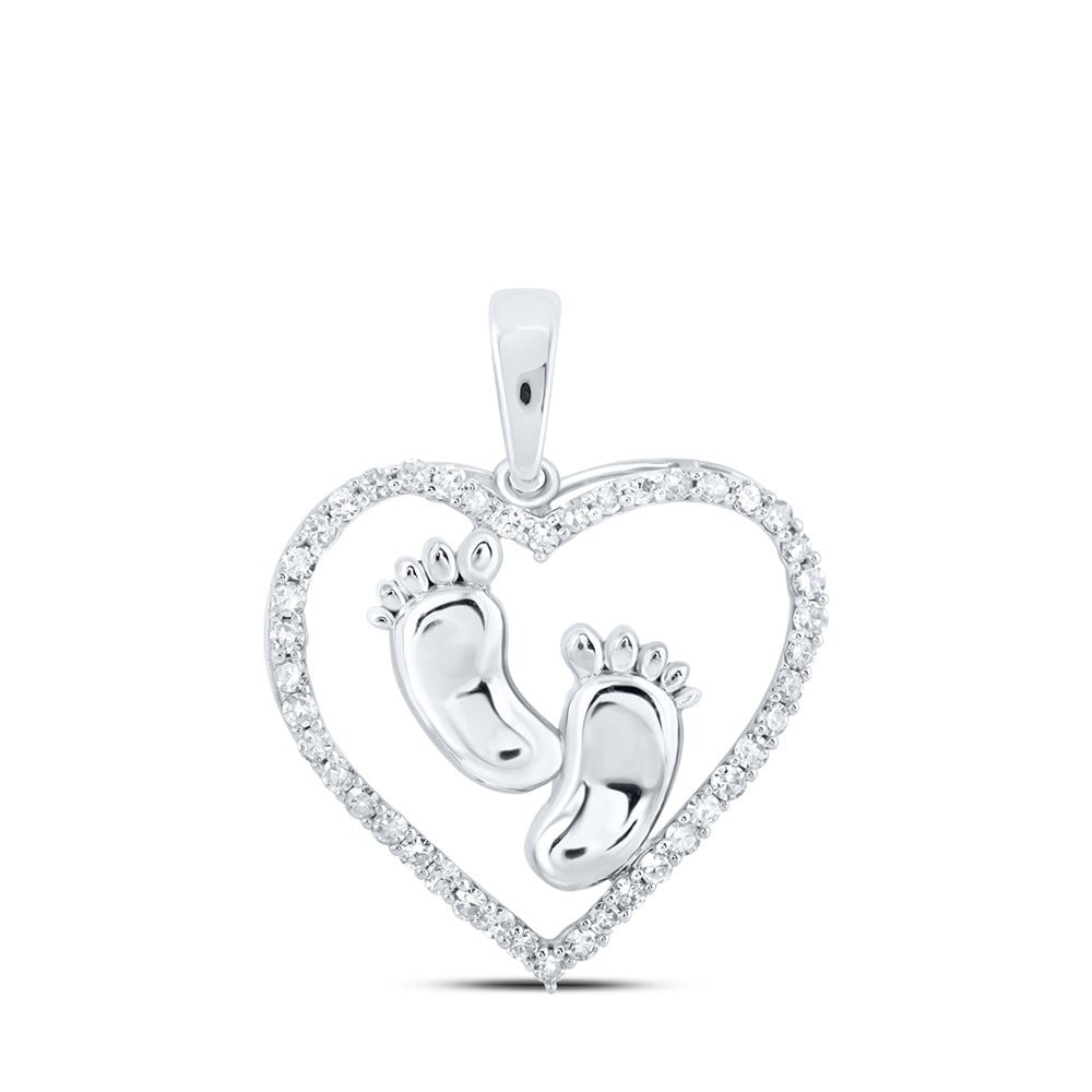 Diamond Heart & Love Symbol Pendant | 10kt White Gold Womens Round Diamond Footsteps Heart Pendant 1/3 Cttw | Splendid Jewellery GND