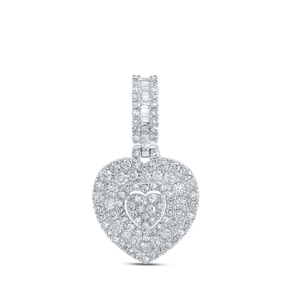 Diamond Heart & Love Symbol Pendant | 10kt White Gold Womens Round Diamond Heart Pendant 1-1/5 Cttw | Splendid Jewellery GND