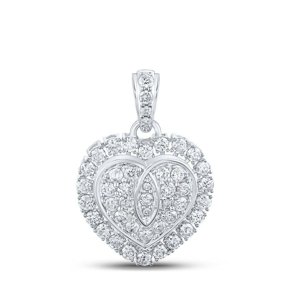 Diamond Heart & Love Symbol Pendant | 10kt White Gold Womens Round Diamond Heart Pendant 1 Cttw | Splendid Jewellery GND